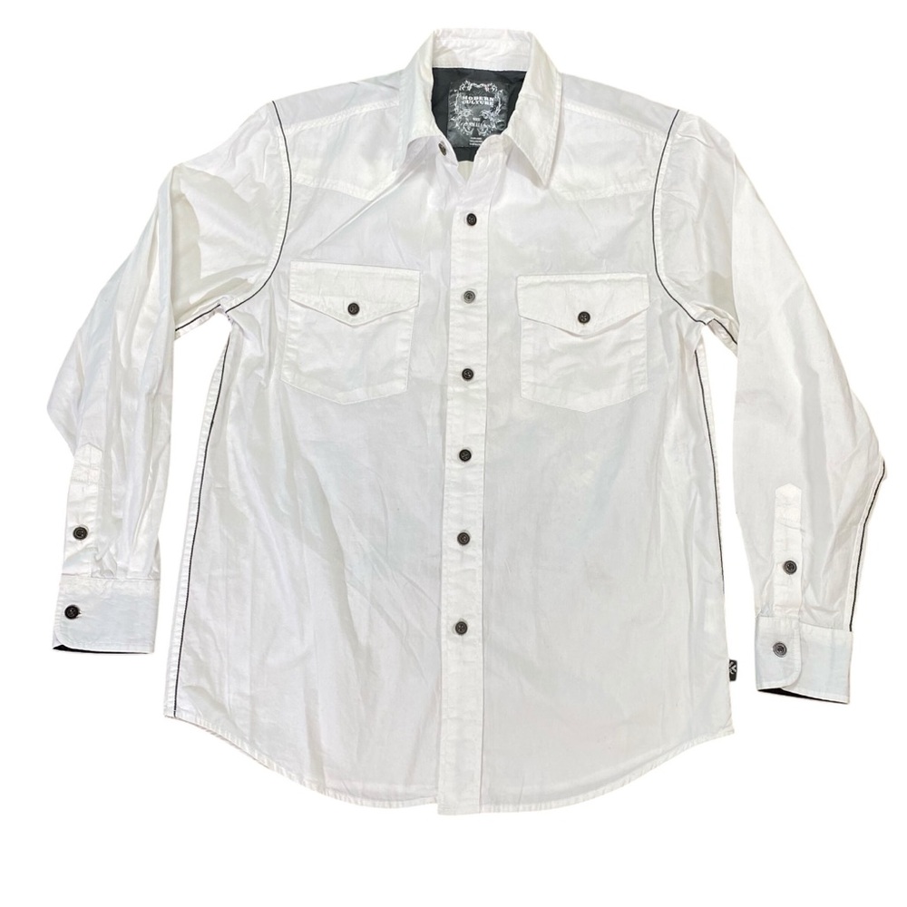 White Button Down Shirt for Women Modern Culture piping size small